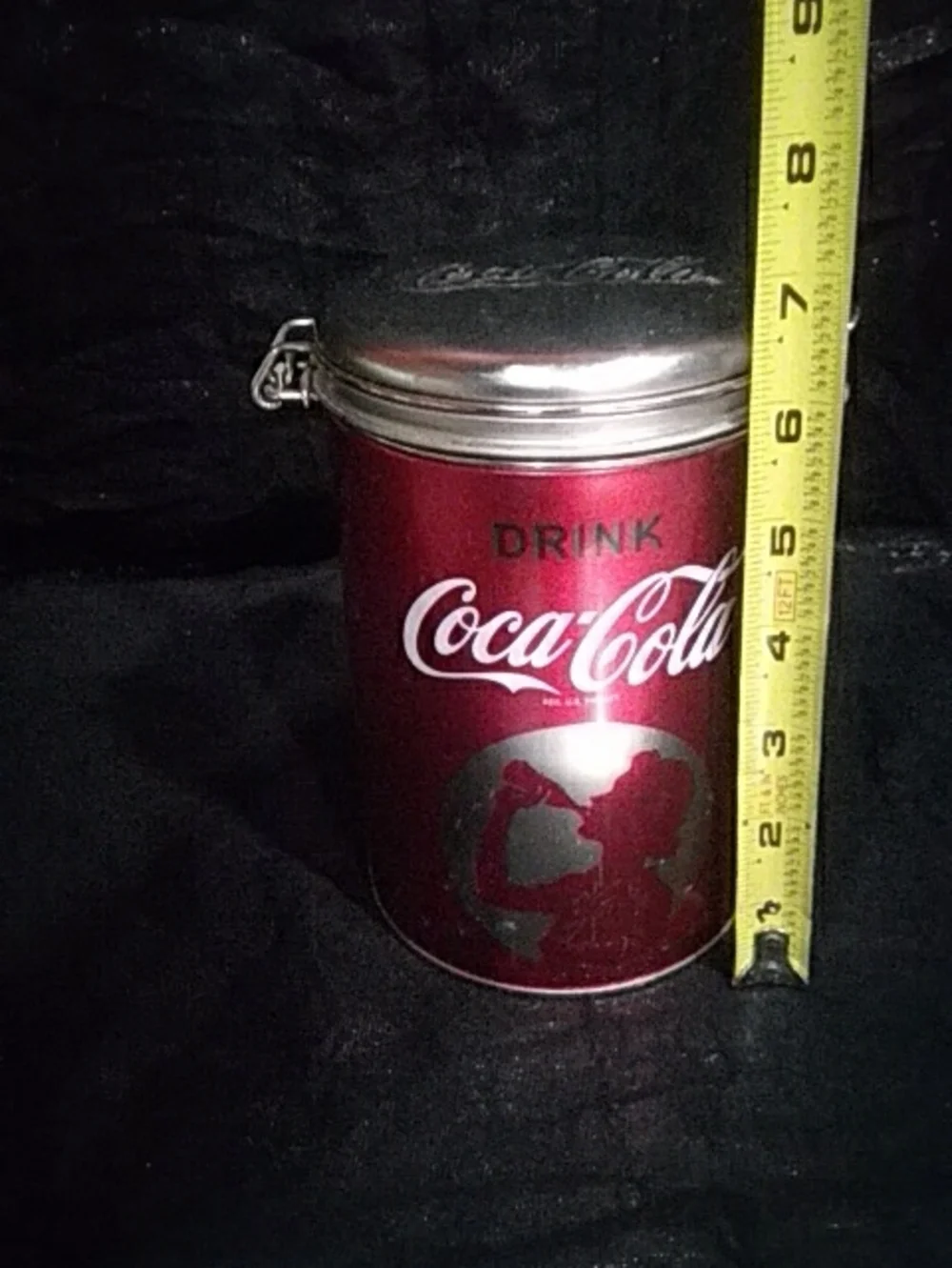 Coca-Cola Red and Silver Vintage Logo Canister